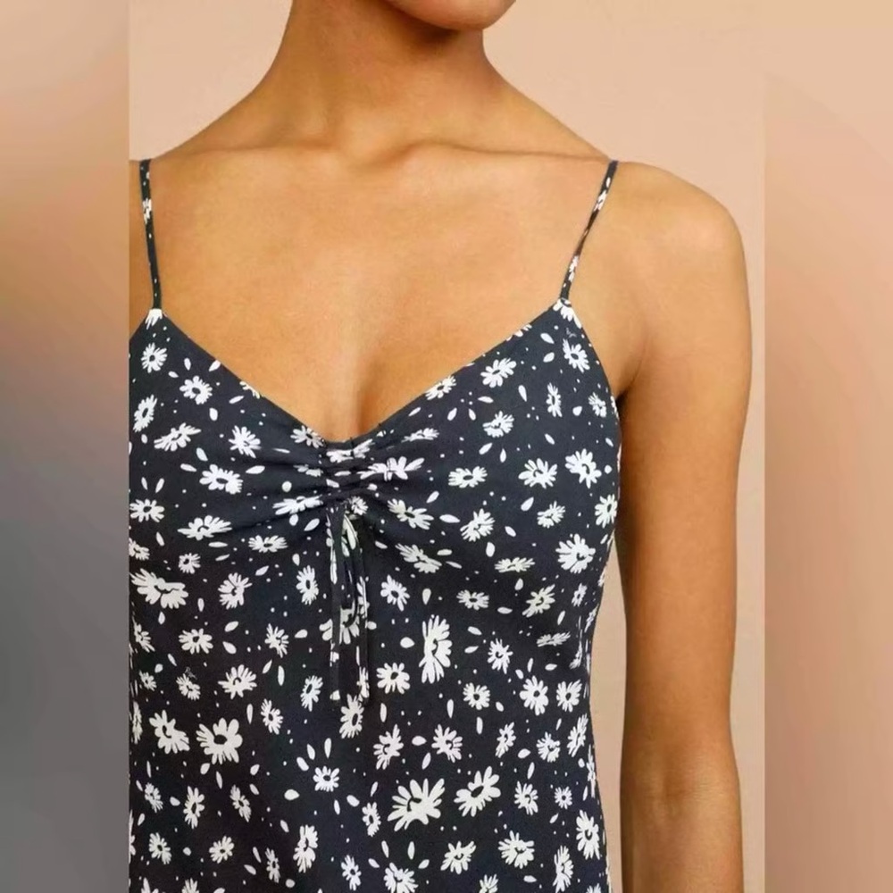 Rouje Navy Floral Slip Midi Dress with White Blooms - Picture 3 of 14